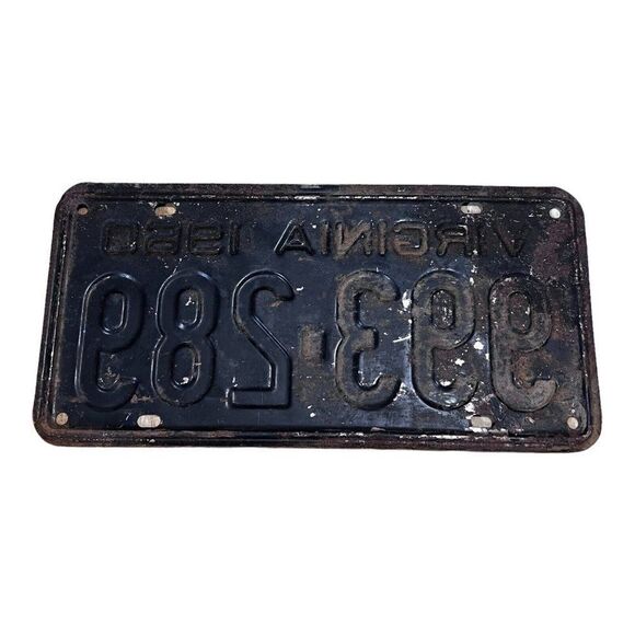 Vintage 1960 Virginia Collectible License Plate Original Distressed Black Tag - Picture 2 of 3